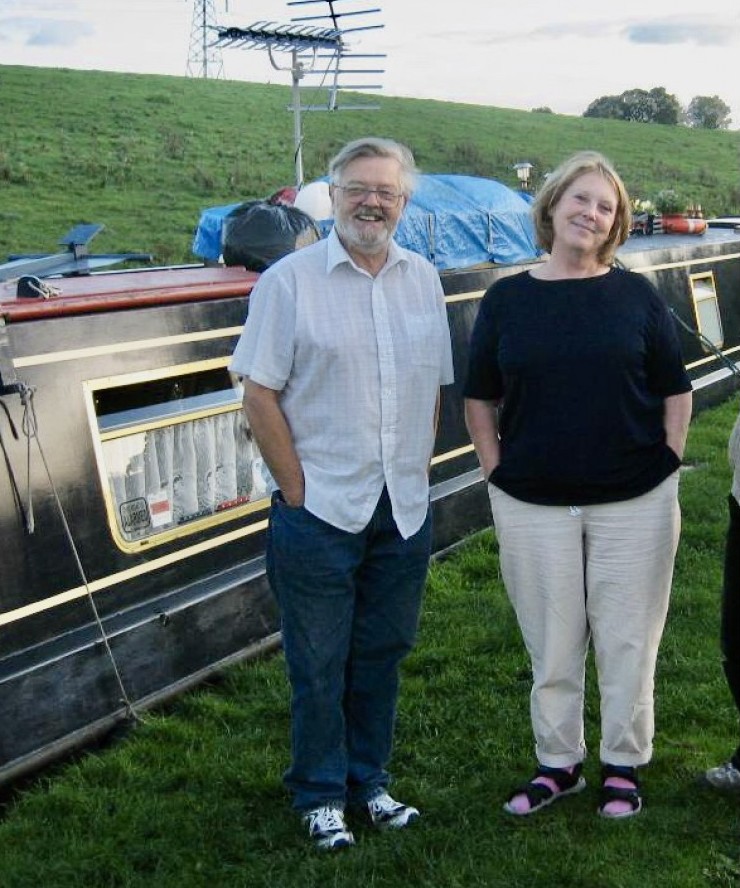 Elizabeth Holloway and husband with their narrowboat