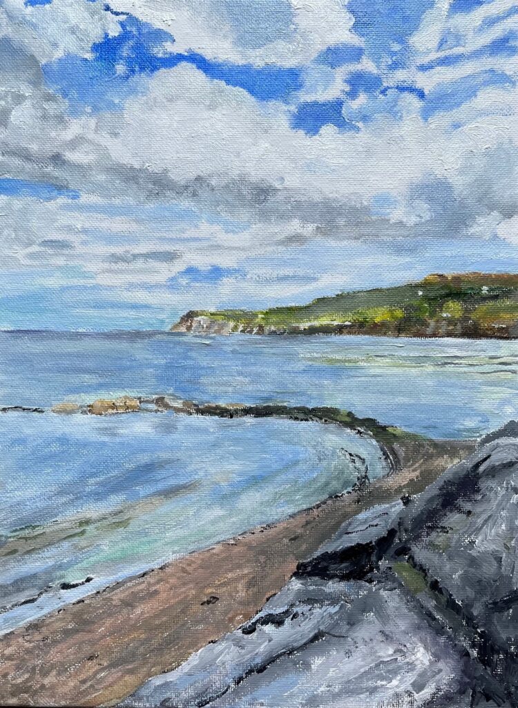 A painting of Robin Hood's Bay N Yorks in oils on canvas