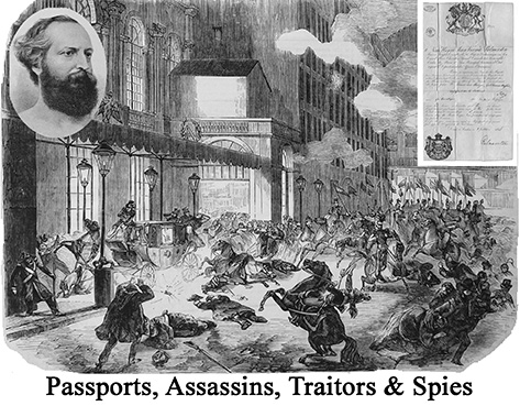 black and white illustration for the Passports, Assassins, Traitors and Spies talk