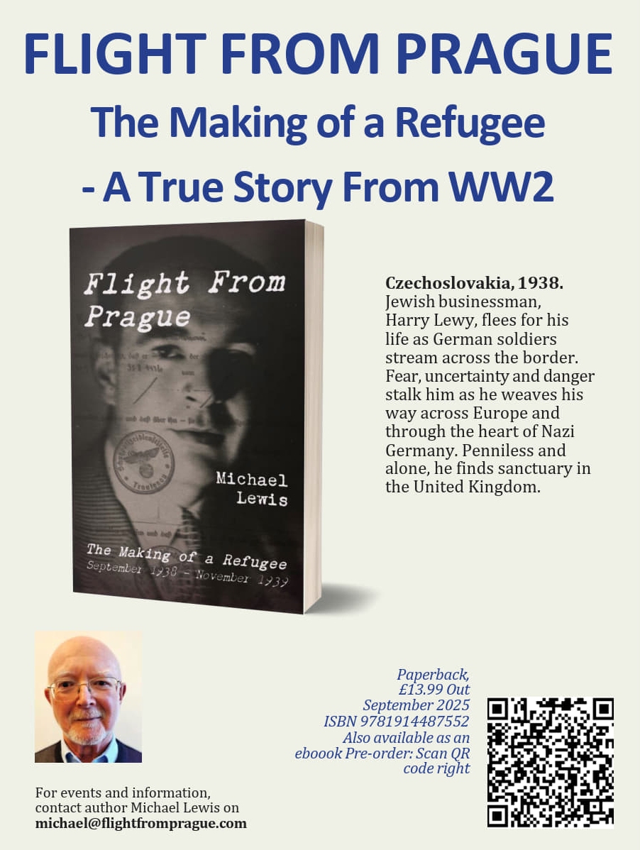 Flyer promoting talk by the author Michael Lewis 'Flight from Prague'